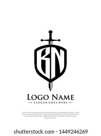 initial BN letter with shield style logo template vector