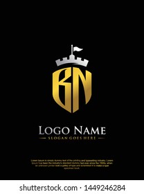 initial BN letter with shield style logo template vector