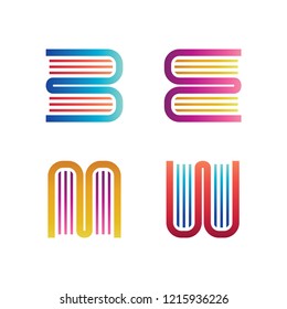 Initial Book Logo B, E, M, W. Book Initial Letter. Book Logo Template