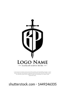 initial BP letter with shield style logo template vector