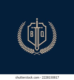 Initial BQ elegant sword and shield icon vector template