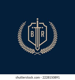 Initial BR elegant sword and shield icon vector template