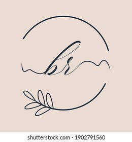 Initial BR logo Handwriting floral and botanical vector