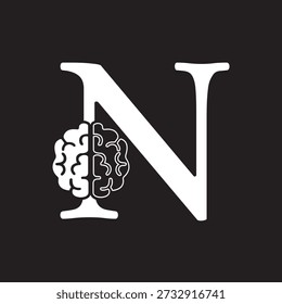 Logo cerebral inicial combinado con letra N Vector Plantilla