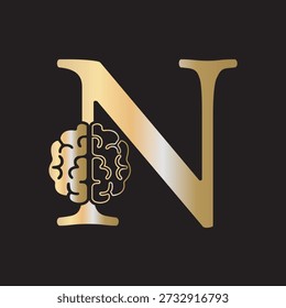 Logo cerebral inicial combinado con letra N Vector Plantilla
