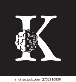 Initial Brain Logo combine with letter K vector template