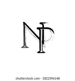 Initial Brush style Letter NP Logo Monogram in Black and White.