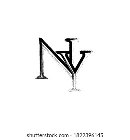Initial Brush style Letter NY Logo Monogram in Black and White.