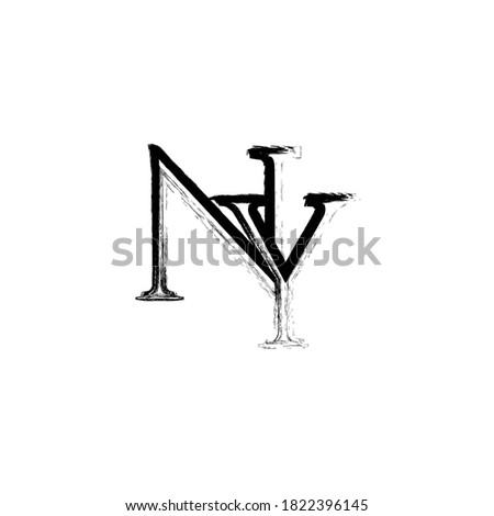 Initial Brush style Letter NY Logo Monogram in Black and White.