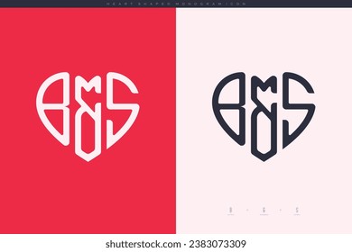 initial BS letters with red heart and love logo flat icon monogram concept