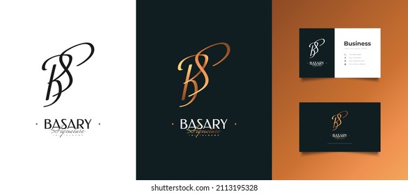 Initial BS Logo Design in Elegant Gold Handwriting Style. BS Signature Logo or Symbol for Wedding, Fashion, Jewelry, Boutique, Botanical, Floral and Business Identity