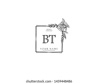 Initial BT beauty monogram and elegant logo design, handwriting logo of initial signature, wedding, fashion, floral and botanical with creative template.