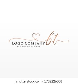 Monograma inicial de belleza BT y diseño elegante de logotipo, logotipo de escritura a mano de firma inicial, boda, moda, floral y botánica con plantilla creativa.	
