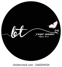 Initial BT logo handwriting vector butterfly illustration	