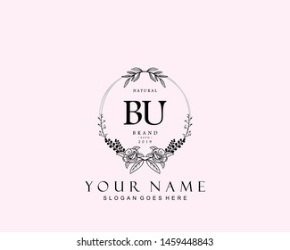 Initial BU beauty monogram and elegant logo design, handwriting logo of initial signature, wedding, fashion, floral and botanical with creative template.