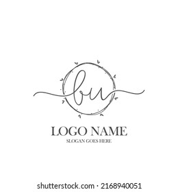 Initial BU beauty monogram and elegant logo design, handwriting logo of initial signature, wedding, fashion, floral and botanical with creative template.