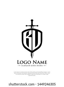 initial BU letter with shield style logo template vector