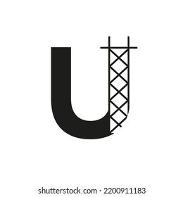 Initial Building Construction Logo On Letter U Alphabet Concept With Architecture Structure Symbol
