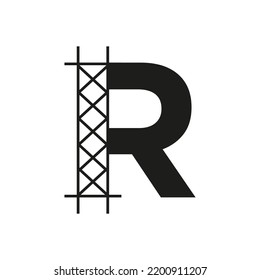 Initial Building Construction Logo On Letter R Alphabet Concept With Architecture Structure Symbol