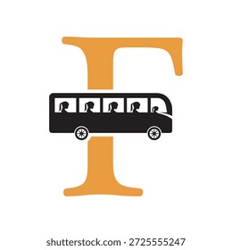 Logo Inicial Del Viaje En Autobús Combinado Con La Letra F Vector Plantilla