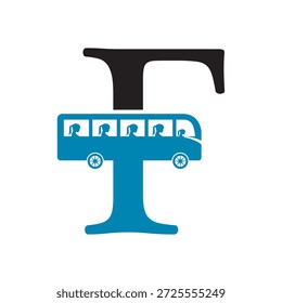Logo Inicial Del Viaje En Autobús Combinado Con La Letra F Vector Plantilla