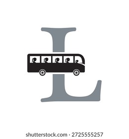 Logotipo de viaje de autobús inicial combinado con la letra L Plantilla de Vector