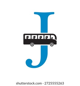 Logotipo de viaje de autobús inicial combinado con la letra J Plantilla de Vector