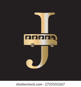 Logotipo de viaje de autobús inicial combinado con la letra J Plantilla de Vector