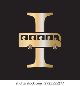 Logo Inicial De Viaje En Autobús Combinado Con Plantilla De Vector De Letra I