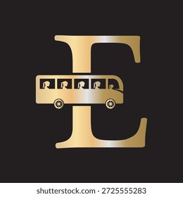 Logo Inicial Del Viaje En Autobús Combinado Con La Plantilla De Vector De La Letra E