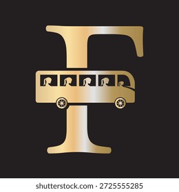 Logo Inicial Del Viaje En Autobús Combinado Con La Letra F Vector Plantilla