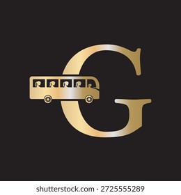 Combinação de logotipo de viagem de ônibus inicial com modelo de vetor letra G