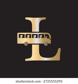 Logotipo de viaje de autobús inicial combinado con la letra L Plantilla de Vector