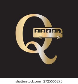 Logotipo inicial del viaje del autobús combinado con la Plantilla del Vector de la letra Q
