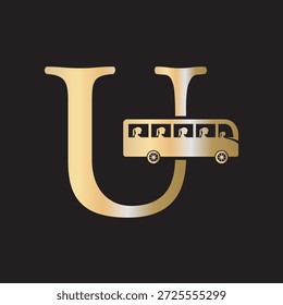 Logotipo de viaje de autobús inicial combinado con la letra U Plantilla de Vector