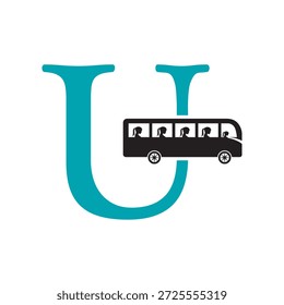 Logotipo de viaje de autobús inicial combinado con la letra U Plantilla de Vector