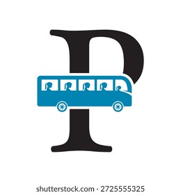 Initial Bus Reisen Logo kombinieren mit Buchstabe P Vektor Vorlage