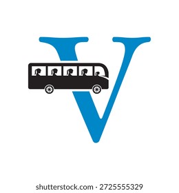 Initial Bus Reisen Logo kombinieren mit Buchstabe V Vektor Vorlage