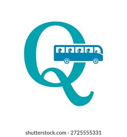 Logotipo inicial del viaje del autobús combinado con la Plantilla del Vector de la letra Q