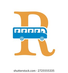 Combinação de logotipo de viagem de ônibus inicial com modelo de vetor de letra R