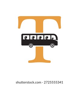 Initial Bus Travel Logo mit Letter T Vektor Vorlage kombinieren