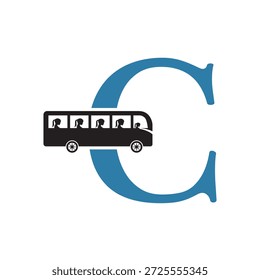 Combinação de logotipo de viagem de ônibus inicial com modelo de vetor letra C