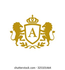 A initial business, clean luxury crest logo with lions