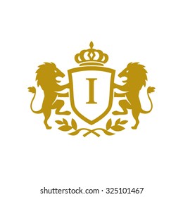 I initial business, clean luxury crest logo with lions