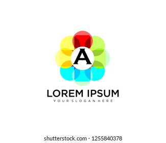 initial A business logo vector concept illustration. Colored ring with abstract shapes. Positive geometric sign in optimism style. Design element.