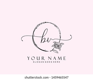 Initial BV beauty monogram and elegant logo design, handwriting logo of initial signature, wedding, fashion, floral and botanical with creative template.