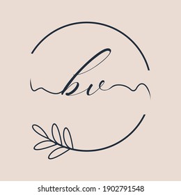 Logotipo inicial del BV Escritura manual de vector floral y botánico
