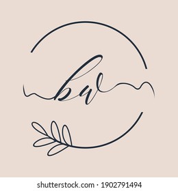 Initial BW logo Handwriting floral and botanical vector