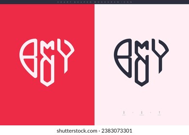 initial BY letters with red heart and love logo flat icon monogram concept