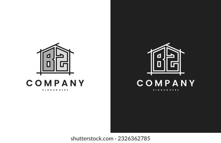 Initial BZ home logo with creative house element in line art style vector design template